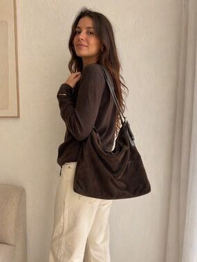 Ann Taylor Brown Corduroy Shoulder Tote